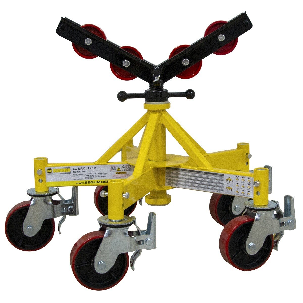 BB Sumner 3310SWH Lo Max Jax 2 Pipe Fabrication Stand Kit with V-Head and Steel Caster Wheels (1 Kit) - 3