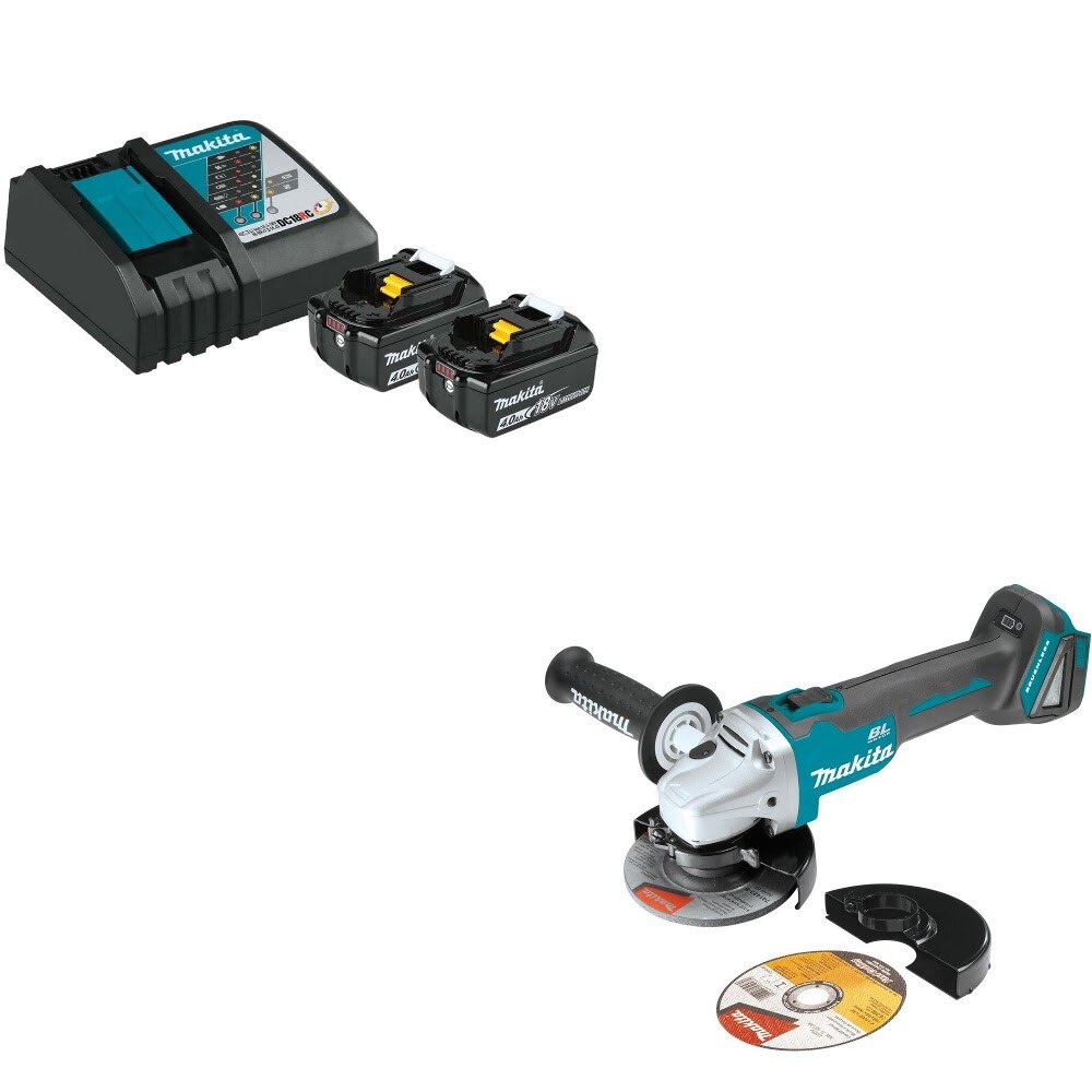 Makita BL1840BDC2X Battery & Charger Kit W/ FREE XAG04Z Angle Grinder