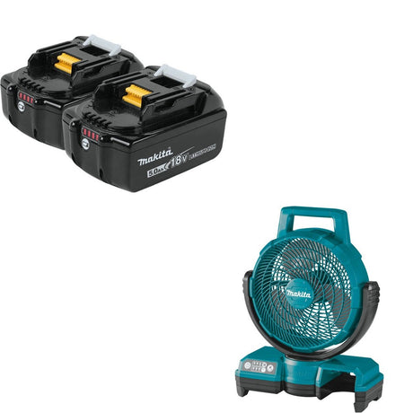 Makita BL1850B-2 18V 5.0Ah Battery, 2 Pack Kit W/ FREE DCF203Z Fan