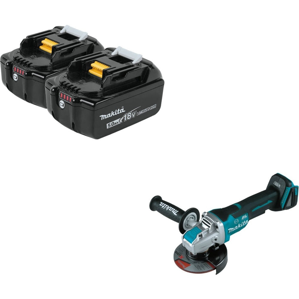 Makita BL1850B-2 5.0Ah Battery, 2 Pack Kit W/ FREE XAG26Z Grinder