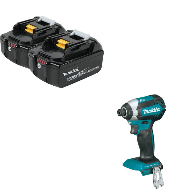 Makita BL1850B-2 18V 5.0Ah Battery, 2 Pack Kit W/ FREE XDT13Z Impact Driver