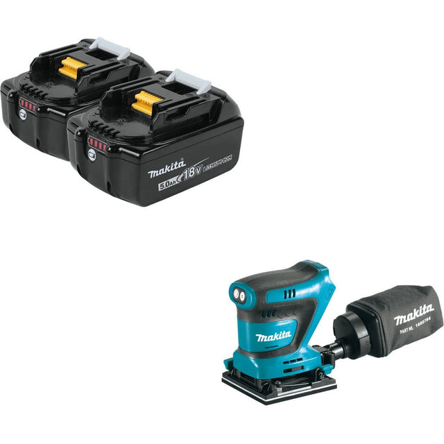Makita BL1850B-2 5.0Ah Battery, 2 Pack Kit W/ FREE XOB02Z Sander