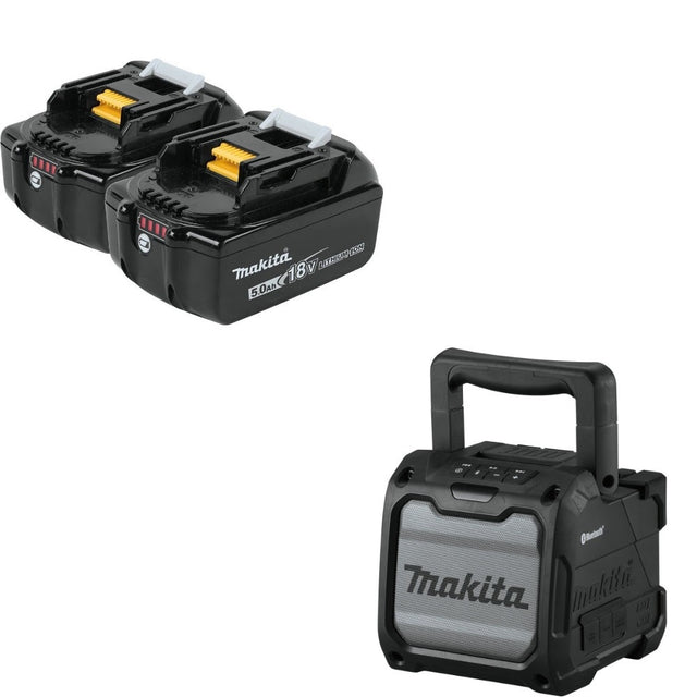 Makita BL1850B-2 5.0Ah Battery, 2 Pack Kit W/ FREE XRM08 Speaker