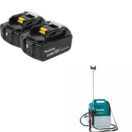 Makita BL1850B-2 5.0Ah Battery, 2 Pack Kit W/ FREE XSU03Z 1.3G Sprayer