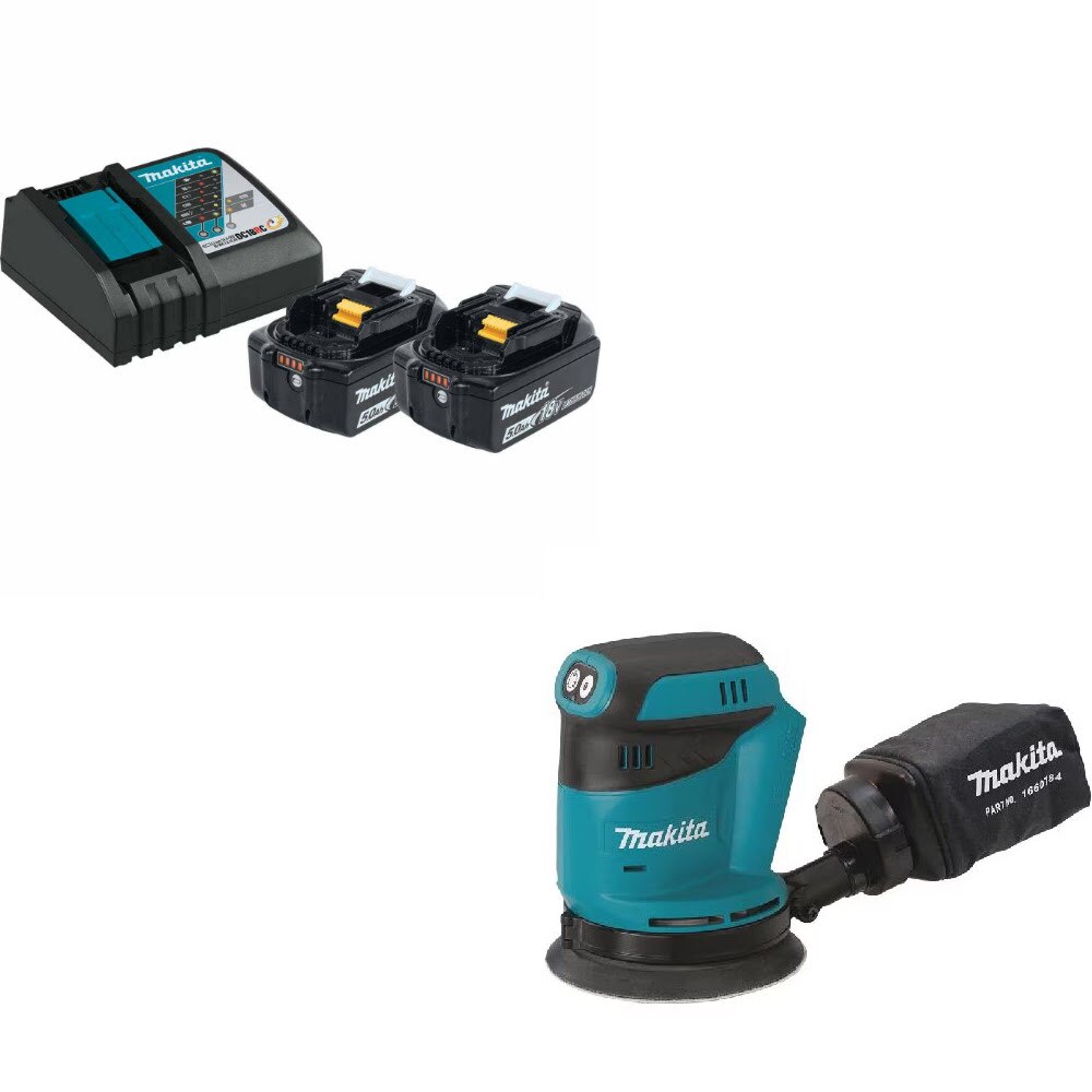 Makita BL1850BDC2X1 Battery & Charger Kit W/ FREE XOB01Z Sander