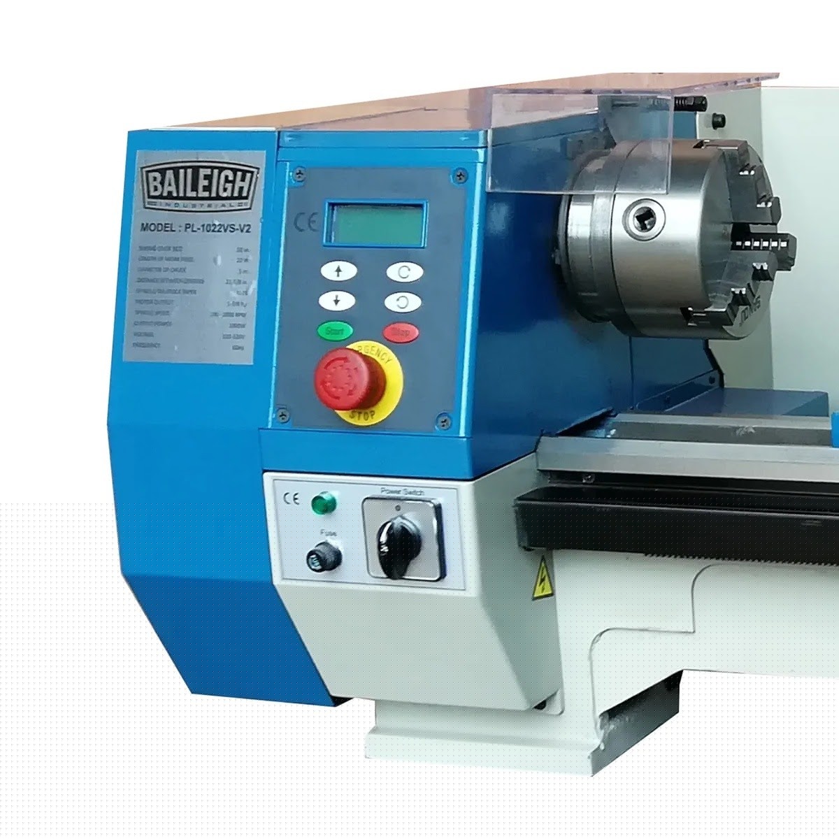 Baileigh Industrial BA9-1228215 PL-1022VS-V2 10" x 22" Variable Speed Bench Top Lathe with DRO - 2