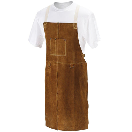 Black Stallion 36A Side Split Cowhide Leather Welding Bib Apron with Kevlar Stitching and Adjustable Straps