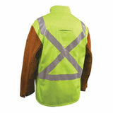 Black Stallion JH1012-LM-XL 30" 9 oz FR Cotton and Split Cowhide Hybrid Welding Coat Safety Yellow with Reflectives - 2