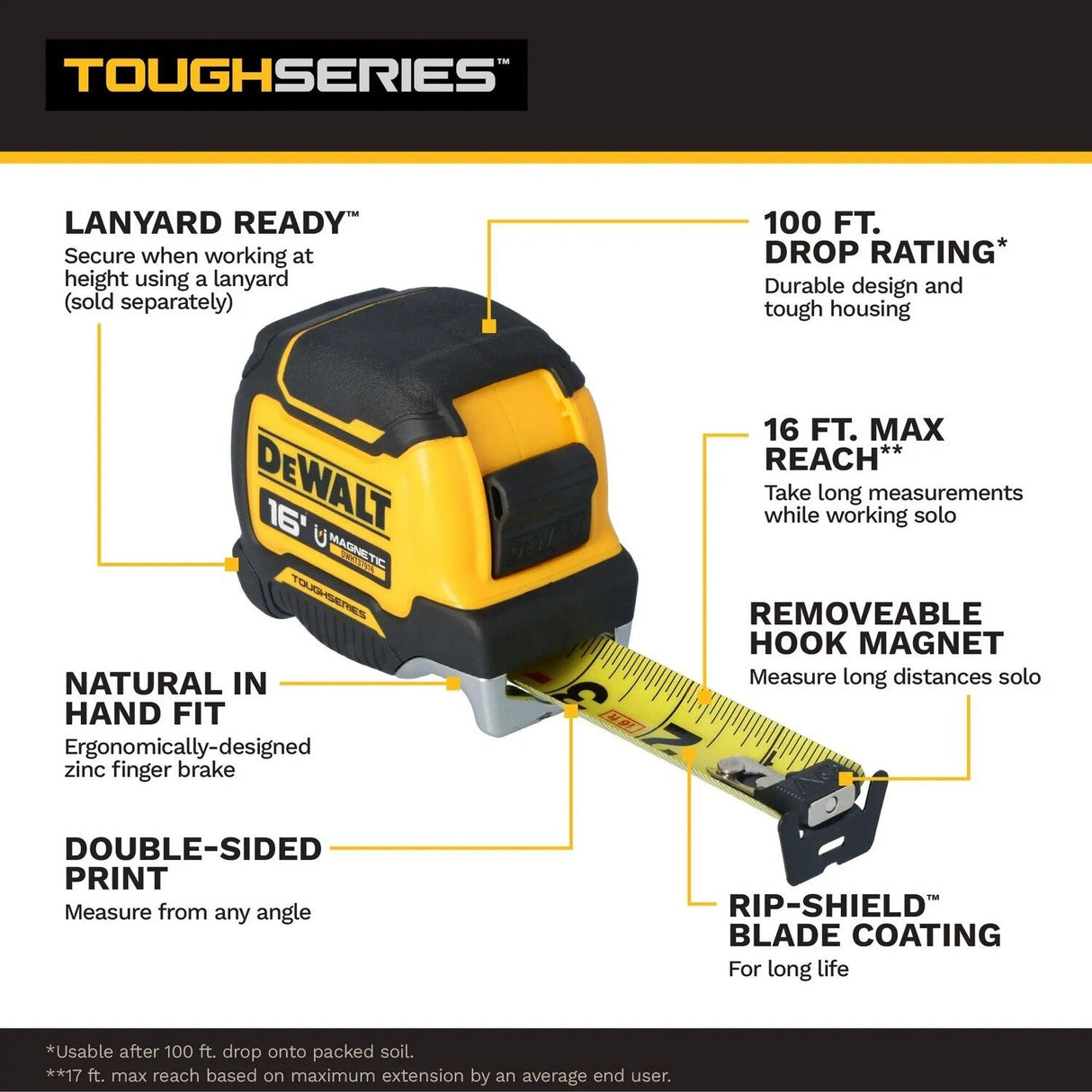 DeWalt DWHT37916S TOUGHSERIES 16' Magnetic Measure with Removable Hook Magnet - 2
