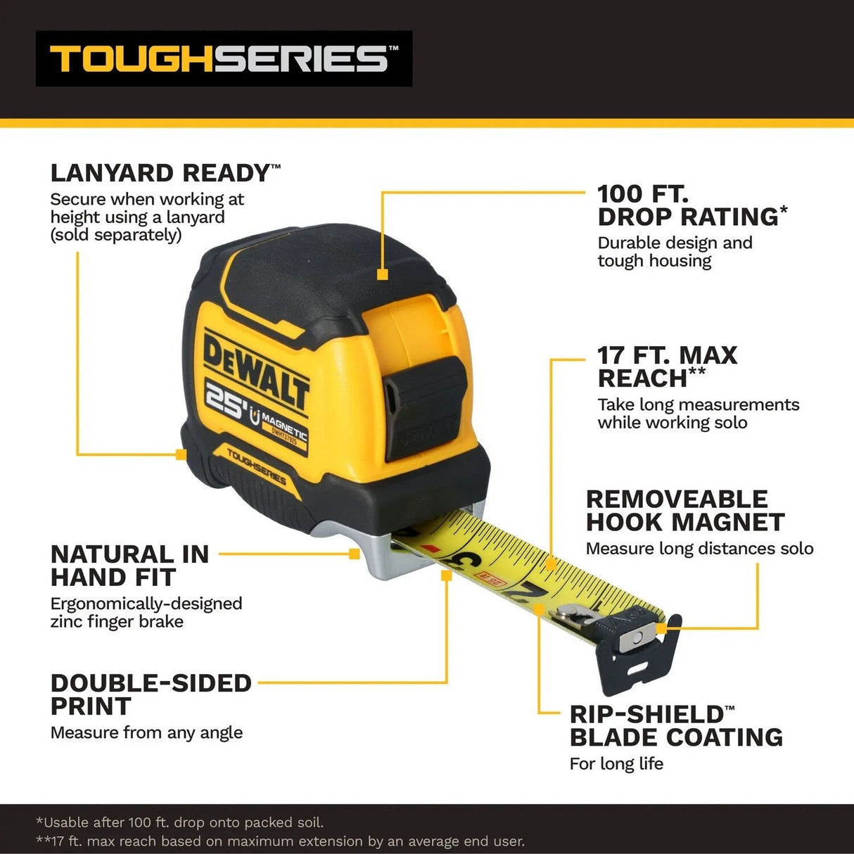 DeWalt DWHT37925S TOUGHSERIES 25" Magnetic Tape Measure with Removable Hook Magnet - 2