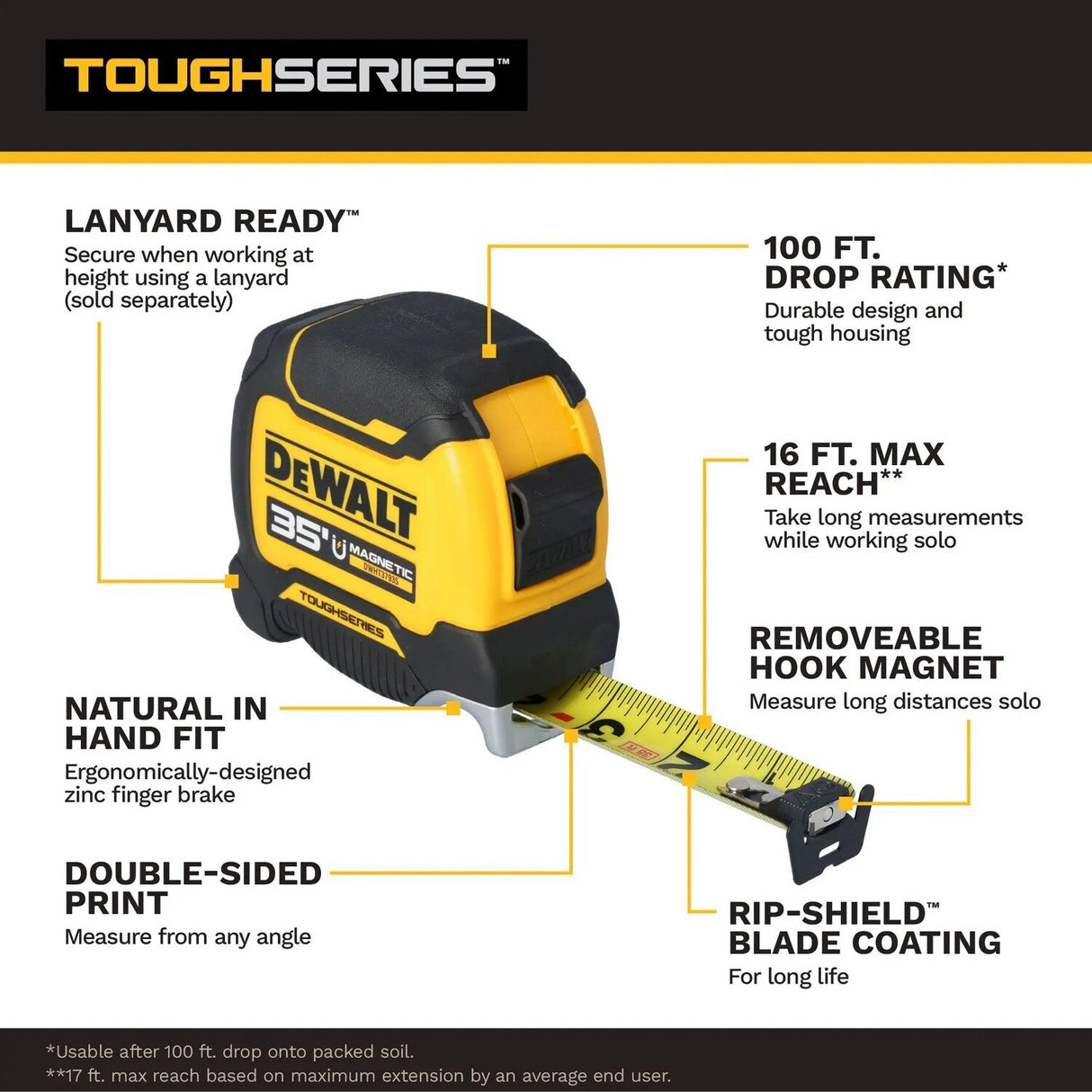 DeWalt DWHT37935S TOUGHSERIES 35' Magnetic Tape Measure with Removable Hook Magnet - 2