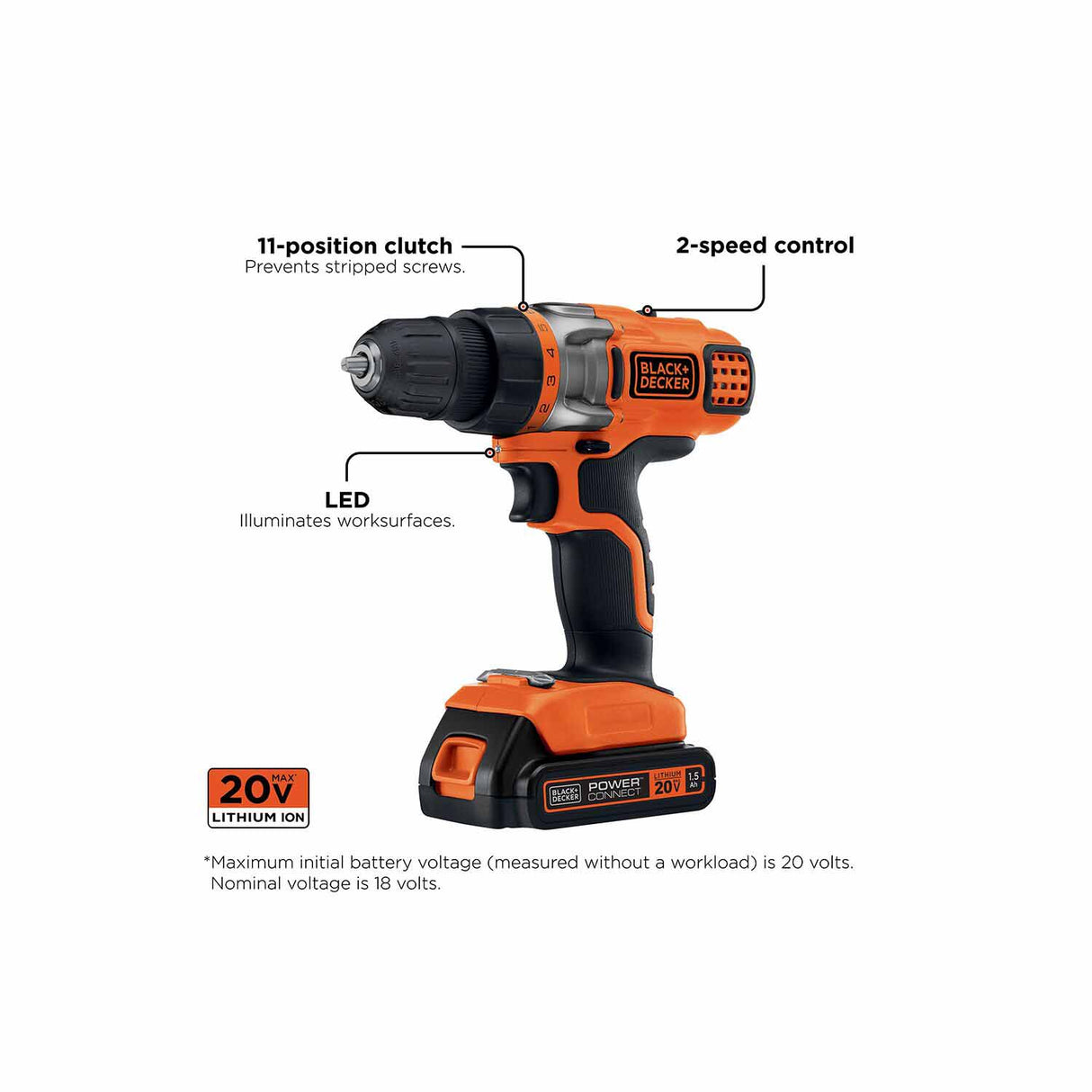 Black & Decker LDX220C 20V MAX* Lithium Cordless 2 Speed Drill (LDX220C) - 4