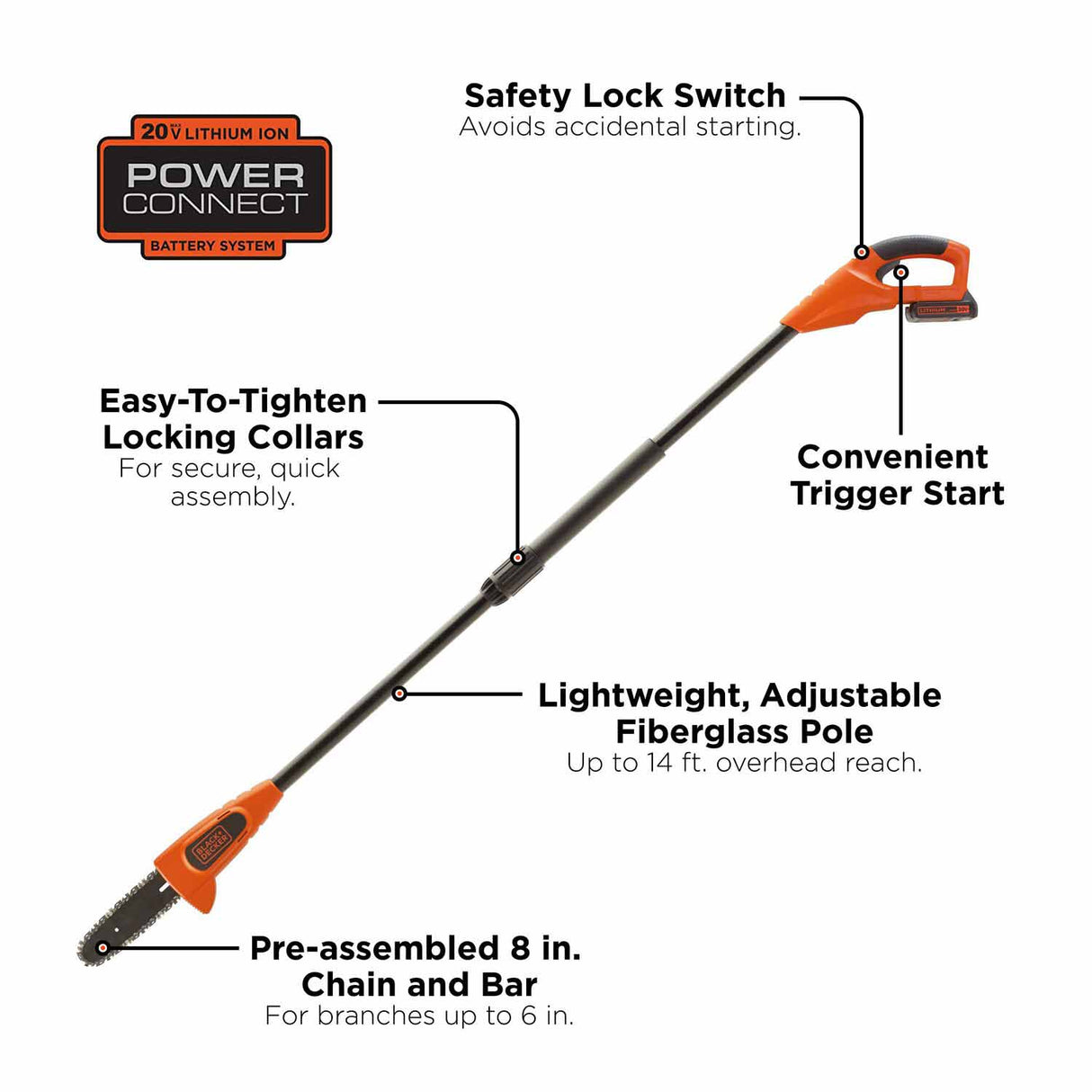 Black & Decker LPP120 20-volt Lithium Ion (Li-ion) 8-in Cordless Electric Pole Saw - 5