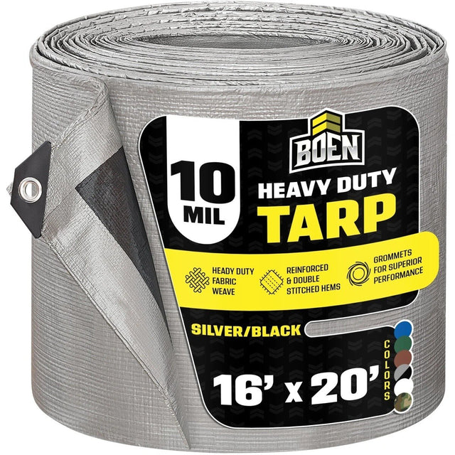 Boen ST-1620 16' x 20' Heavy Duty Silver Black Poly Tarp 10 Mil 14 x 14 Weave (1 Tarp)