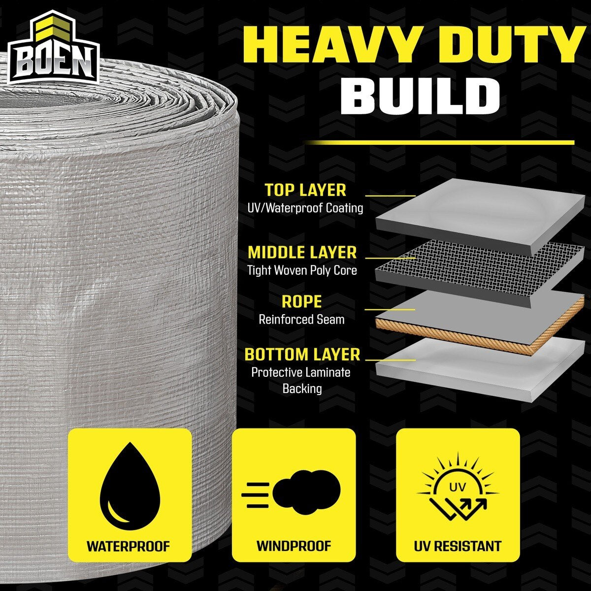 Boen ST-1620 16' x 20' Heavy Duty Silver Black Poly Tarp 10 Mil 14 x 14 Weave (1 Tarp) - 2
