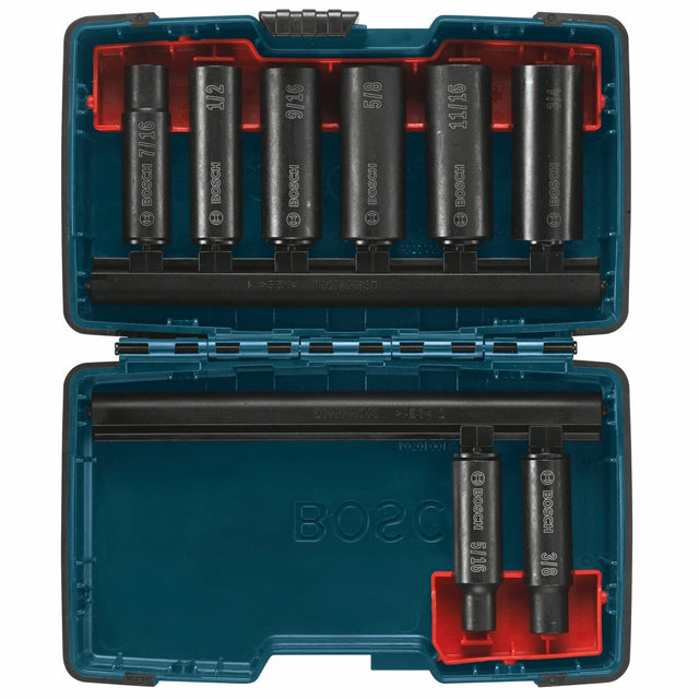 Bosch 27285 3/8" Drive Deep Well Impact Socket Set with Storage Case (8 Pack)