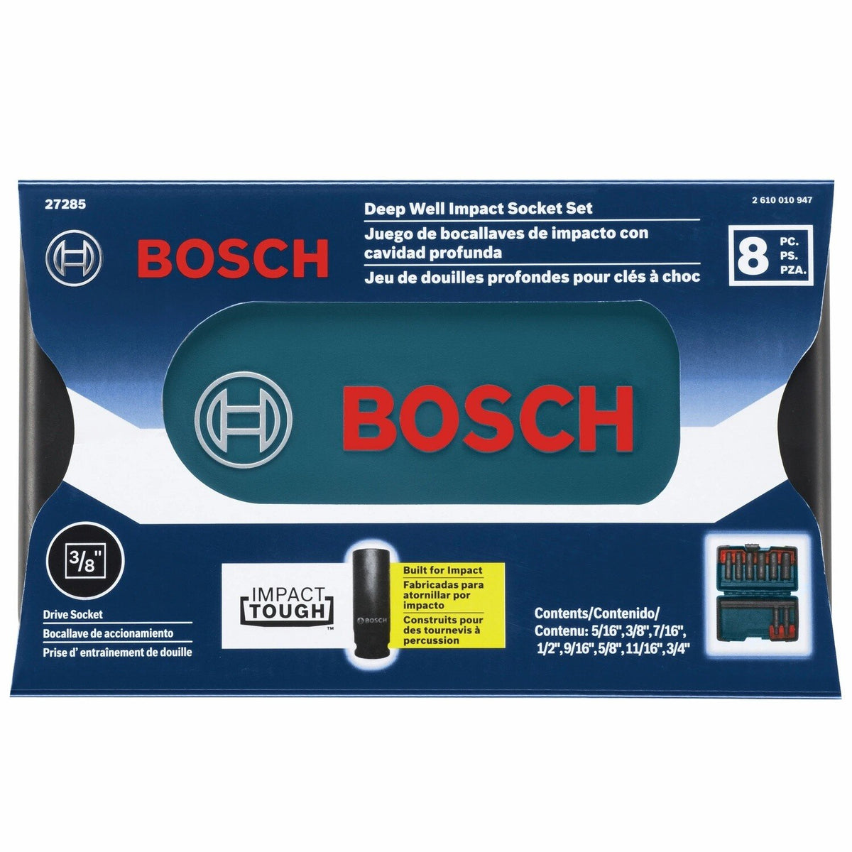 Bosch 27285 3/8" Drive Deep Well Impact Socket Set with Storage Case (8 Pack) - 2