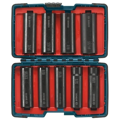Bosch 27286 1/2" Drive Impact Tough Deep Well Socket Set with Brute Tough Case (9 Pack)