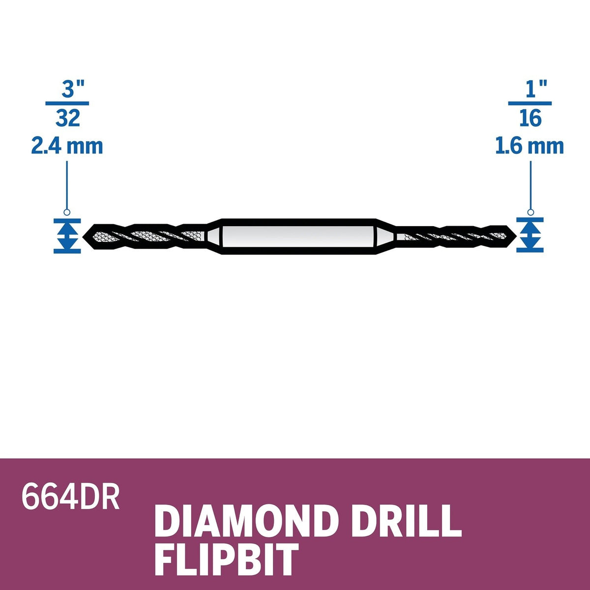 Bosch 664DR 2" Dual Size Diamond Coated Drill FlipBit for Glass Tile Stone and Ceramic - 2
