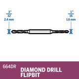 Bosch 664DR 2" Dual Size Diamond Coated Drill FlipBit for Glass Tile Stone and Ceramic - 2