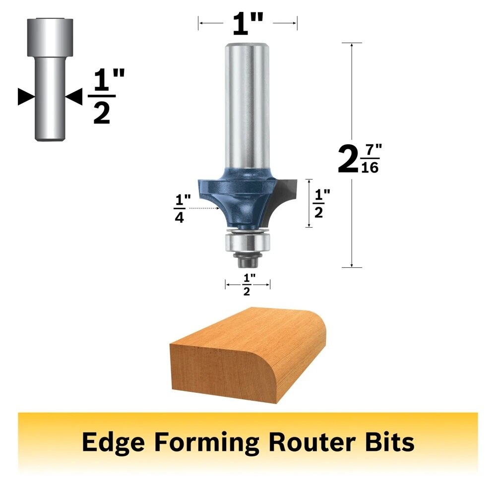 Bosch 84405M 1/4" x 1/2" Carbide Tipped Roundover Router Bit with Bearing - 2