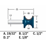 Bosch 84432MC 19/32" x 1/2" Carbide-Tipped Bullnose Router Bit - 2