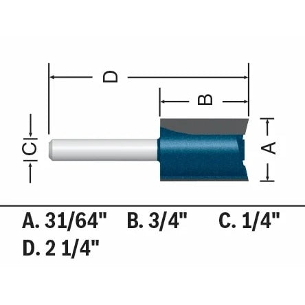 Bosch 84601MC 31/64" x 3/4" Carbide Tipped Undersized Plywood Mortising Router Bit - 2