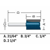 Bosch 84601MC 31/64" x 3/4" Carbide Tipped Undersized Plywood Mortising Router Bit - 2