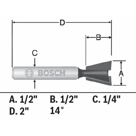 Bosch 84703MC 14 Degree x 1/2" Carbide Tipped Dovetail Router Bit with 1/4" Shank