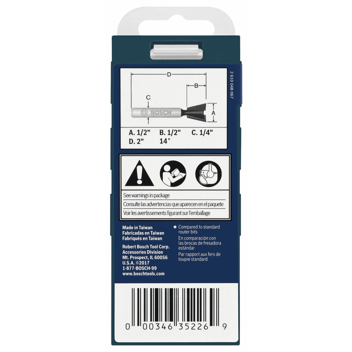 Bosch 84703MC 14 Degree x 1/2" Carbide Tipped Dovetail Router Bit with 1/4" Shank - 3