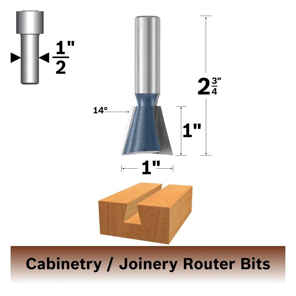 Bosch 84705M 14 Degree x 1" Carbide Tipped Dovetail Router Bit for Joinery - 2