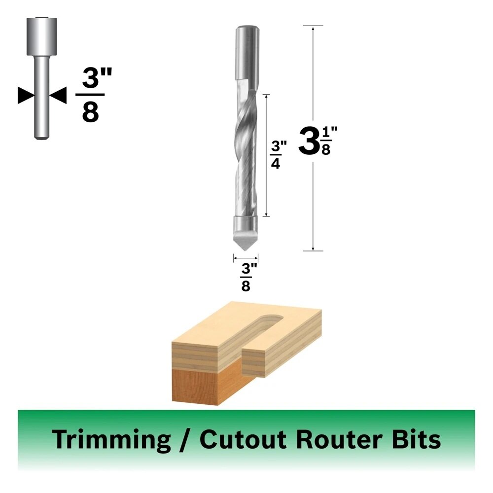 Bosch 85184 3/8" x 3/4" High Speed Steel Pilot Panel Down Spiral Router Bit - 2