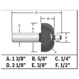 Bosch 85207MC 1/2" x 5/8" Carbide-Tipped Cove Router Bit with 1/4" Shank and Bearing - 3