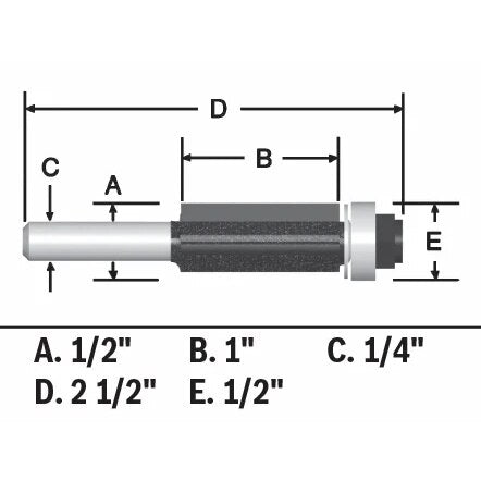 Bosch 85216MC 1/2" x 1" Carbide-Tipped Triple-Flute Flush Trim Router Bit