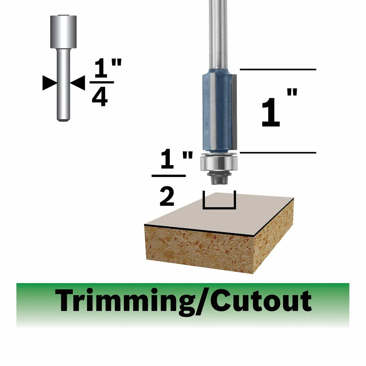 Bosch 85216MC 1/2" x 1" Carbide-Tipped Triple-Flute Flush Trim Router Bit - 2