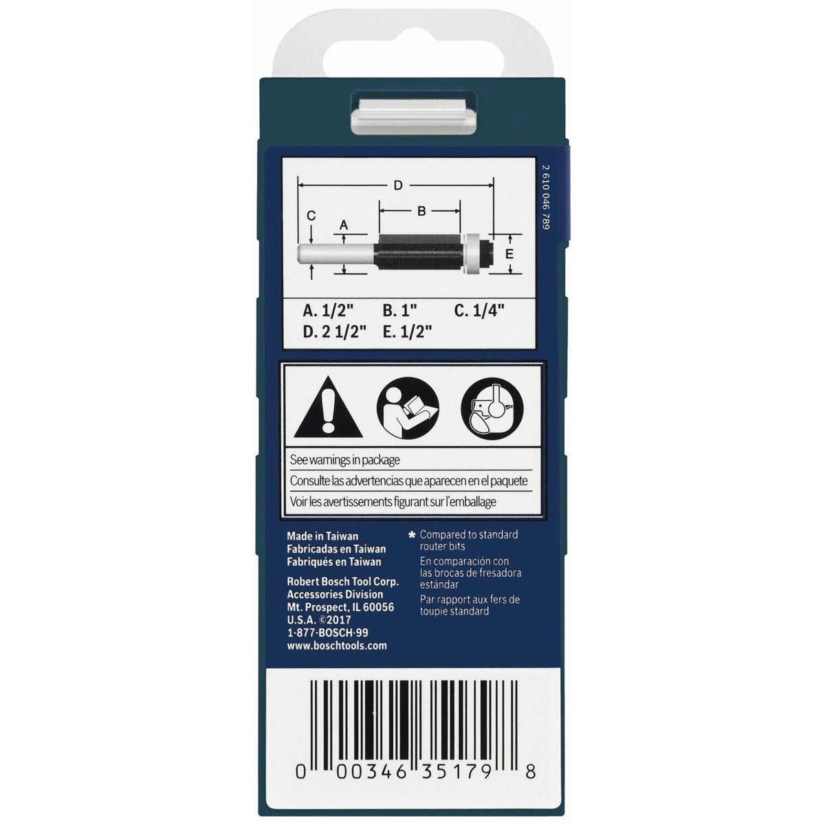 Bosch 85216MC 1/2" x 1" Carbide-Tipped Triple-Flute Flush Trim Router Bit - 3