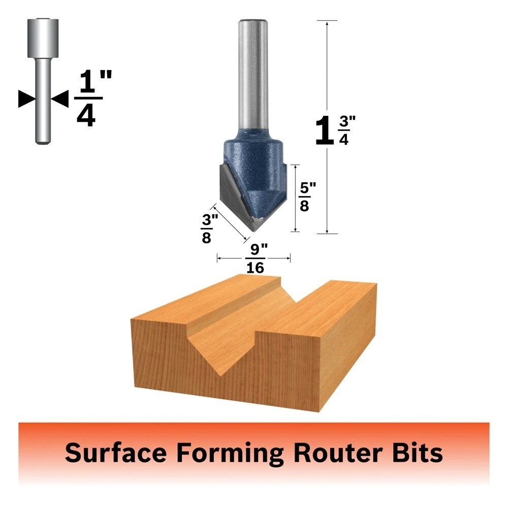 Bosch 85219M 90 Degree x 9/16" Carbide Tipped V-Groove Router Bit with 1/4" Shank - 2