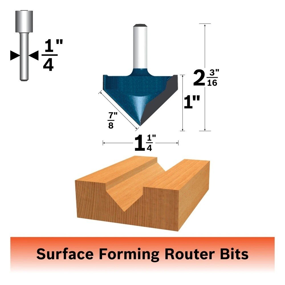 Bosch 85220M 90 Degree x 1-1/4" Carbide Tipped V-Groove Router Bit with 1/4" Shank - 2