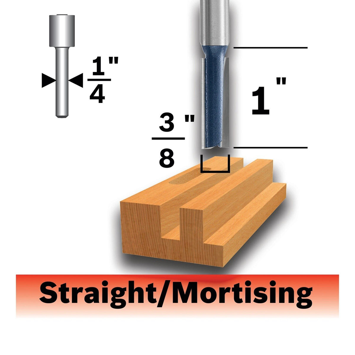 Bosch 85225MC 3/8" x 1" Straight Mortis"g Carbide-Tipped Router Bit with 1/4" Shank - 2