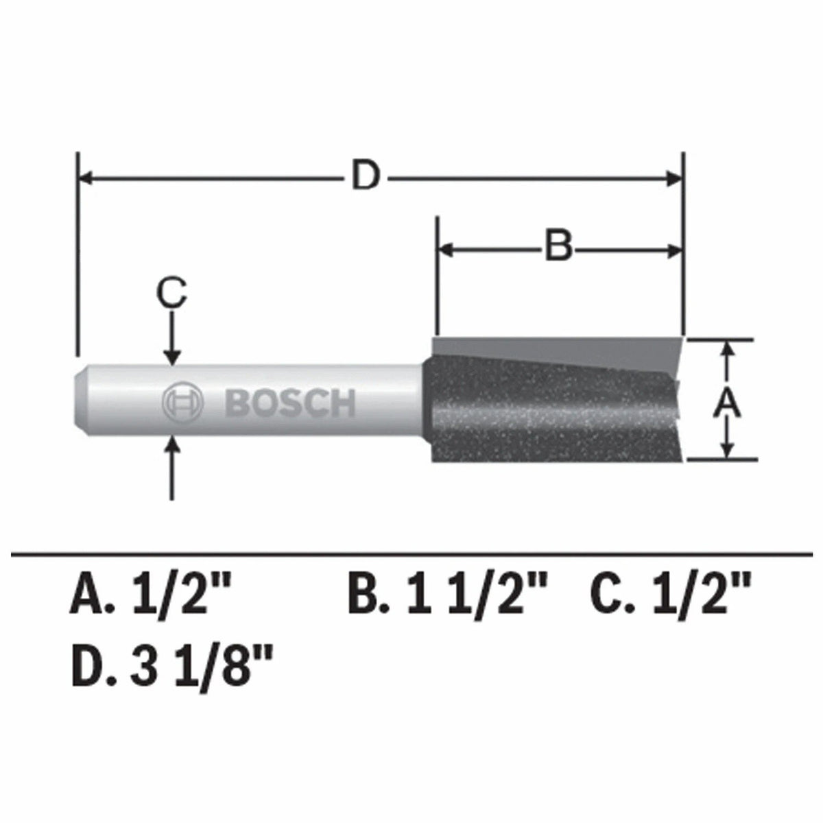 Bosch 85242MC 1/2" x 1-1/2" Carbide-Tipped Double-Flute Straight Router Bit for Mortising - 3