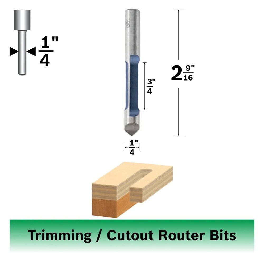 Bosch 85244 1/4" x 3/4" Carbide Tipped 1-Flute Pilot Panel Straight Router Bit - 2