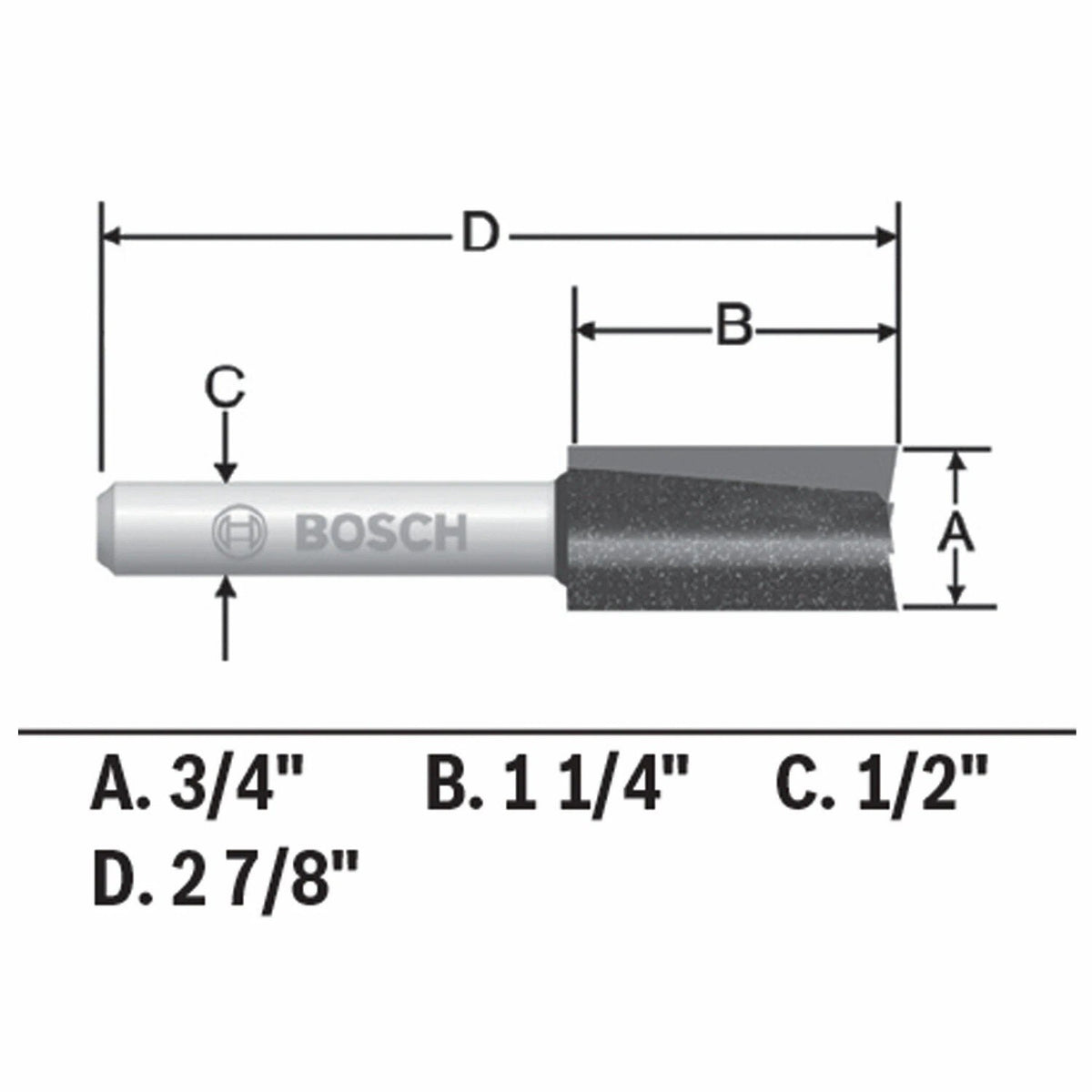 Bosch 85265MC 3/4" x 1-1/4" Carbide-Tipped Double-Flute Straight Router Bit - 3