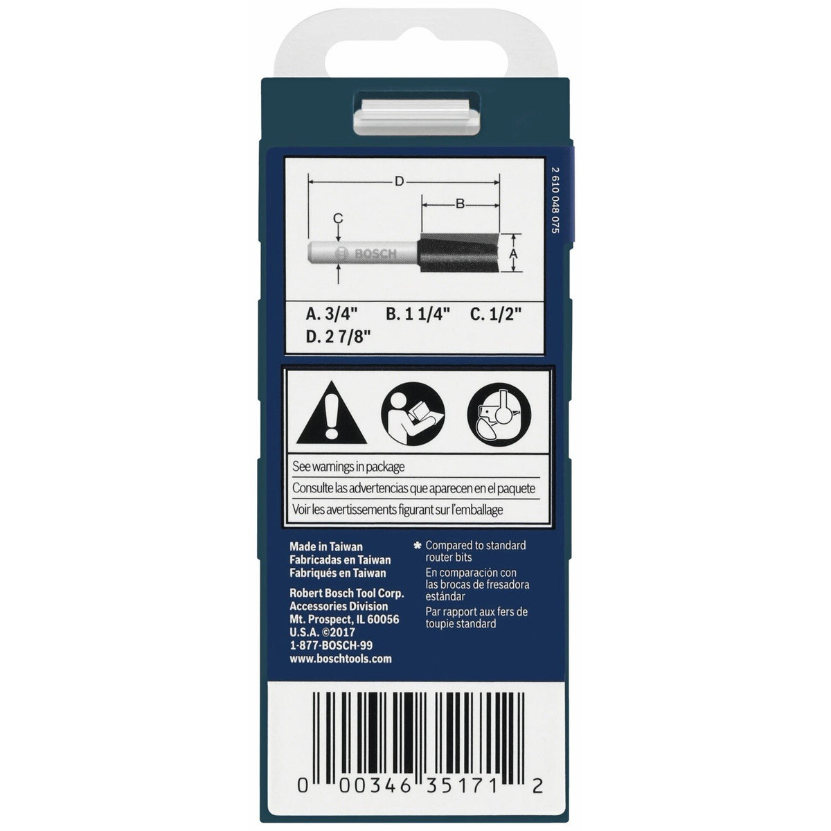 Bosch 85265MC 3/4" x 1-1/4" Carbide-Tipped Double-Flute Straight Router Bit - 4