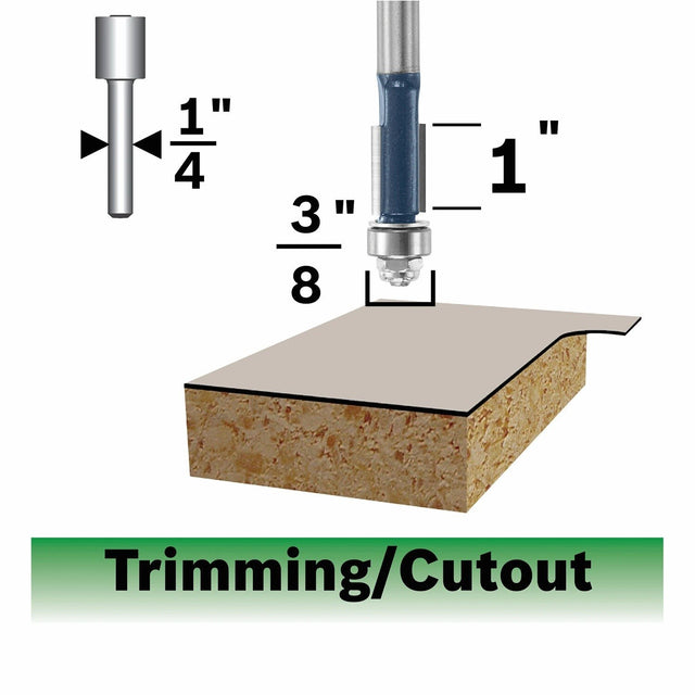Bosch 85268MC 3/8" x 1" Carbide-Tipped Double-Flute Flush Trim Router Bit