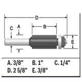 Bosch 85268MC 3/8" x 1" Carbide-Tipped Double-Flute Flush Trim Router Bit - 2