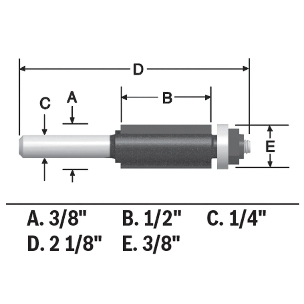 Bosch 85269MC 3/8" x 1/2" Carbide-Tipped Double-Flute Flush Trim Router Bit - 3