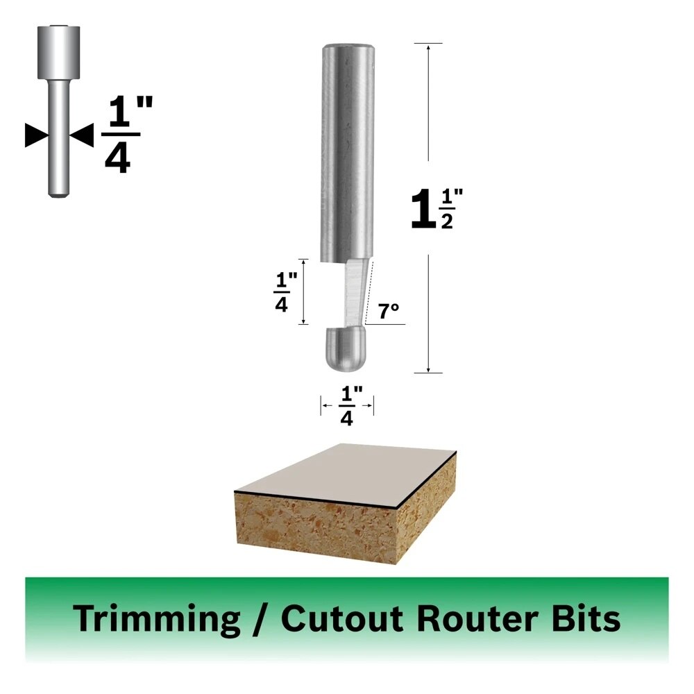 Bosch 85286 7 Degree x 0.25" Solid Carbide 1-Flute Bevel Trim Router Bit - 2