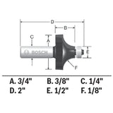 Bosch 85290MC 1/8" x 3/8" Carbide-Tipped Roundover Router Bit with 1/4" Shank - 4