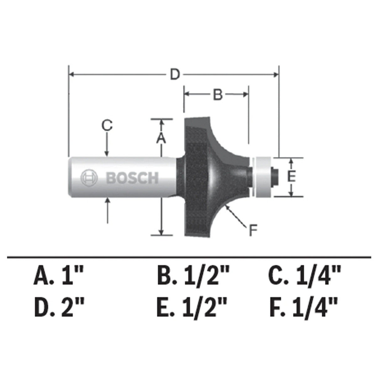 Bosch 85294MC 1/4" x 1/2" Carbide-Tipped Roundover Router Bit for Edge Forming - 2