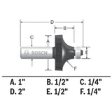 Bosch 85294MC 1/4" x 1/2" Carbide-Tipped Roundover Router Bit for Edge Forming - 2